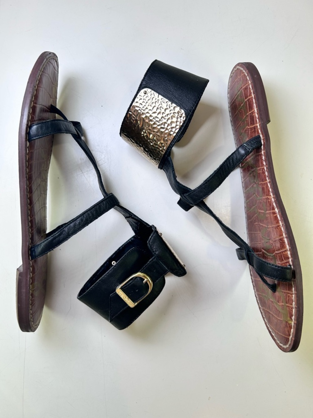Sam Edelman Black and Gold Leather Gladiator Sandals - Picture 7 of 16